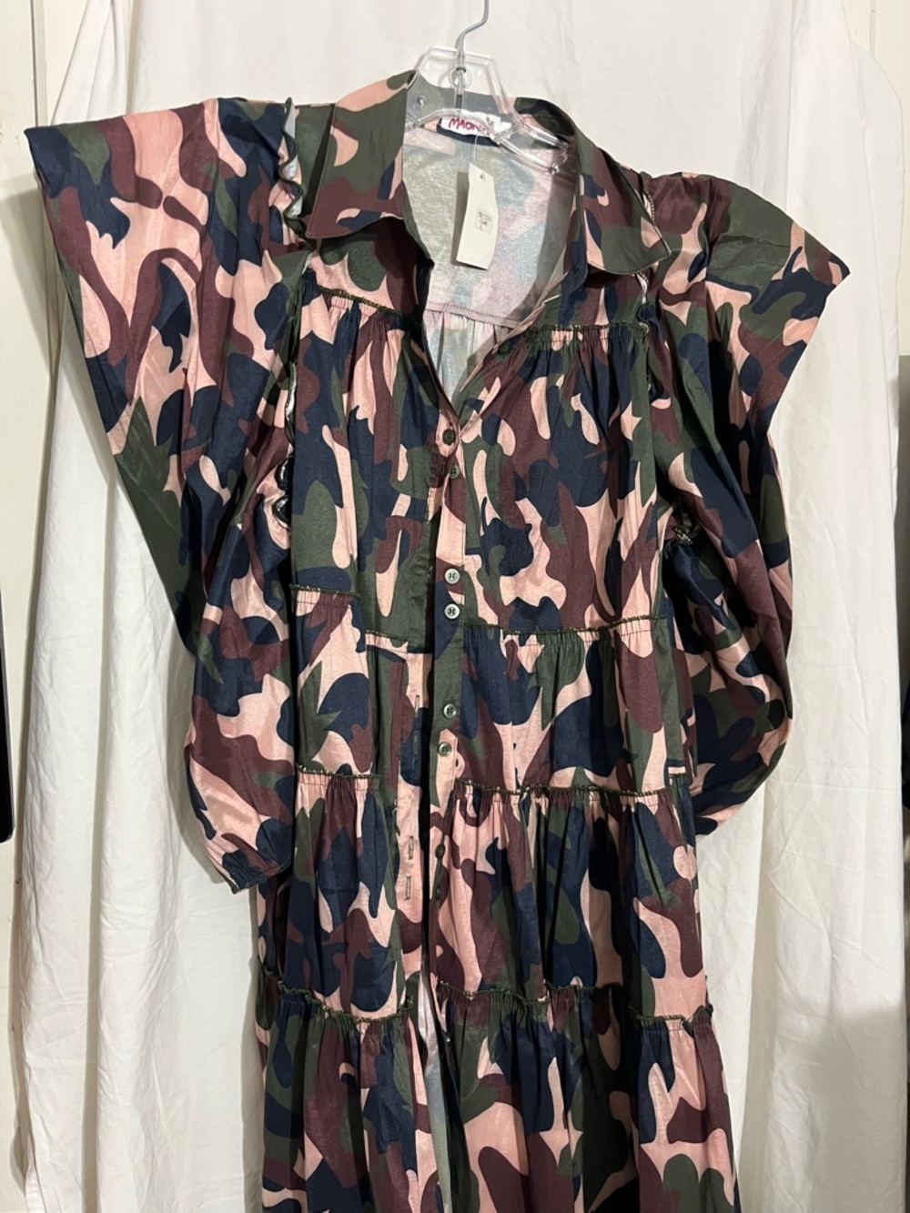 Madewell Pink & Green Camo Button-Front Dress
